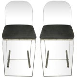Pair of 70
s Lucite Swivel Barstools with Upholstered Seats