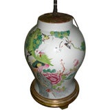 19th c. Famille Rose Vase Lamp Depicting Flowers and Birds