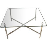 1960
s Chrome Bamboo Glass Top Table