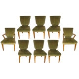 Set of Eight 1940's Hollywood Regency Upholstered Dining Chairs