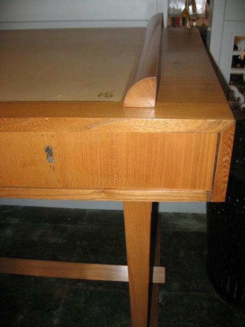 Mid-20th Century 1940s French Desk and Chair in Elmwood and Leather Accents For Sale