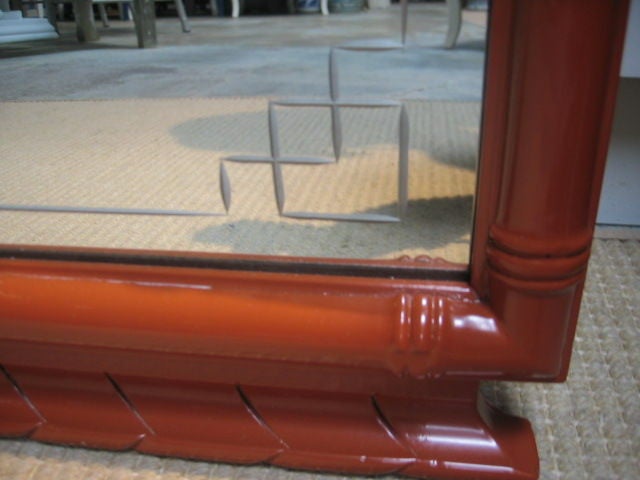 1930's Chinese Lacquered Mirror with Original Etched Glass In Excellent Condition In Dallas, TX
