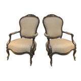 Pair of 19th c. American Rosewood Parlor Chairs in Burlap Fabric