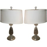 Pair of 20th c. Carved Rock Crystal Lamps with Custom Shades