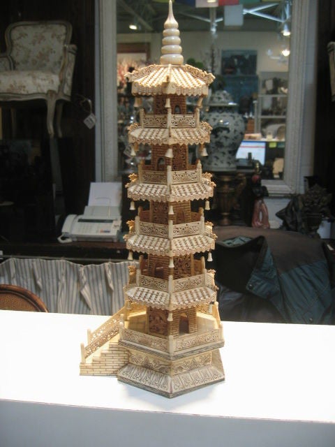 Late 20th Century Pair of 1970's Chinese Carved Bone Pagodas