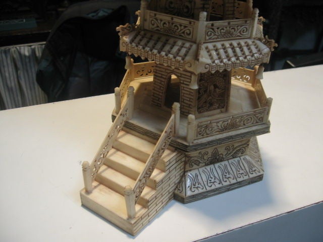 Pair of 1970's Chinese Carved Bone Pagodas 1
