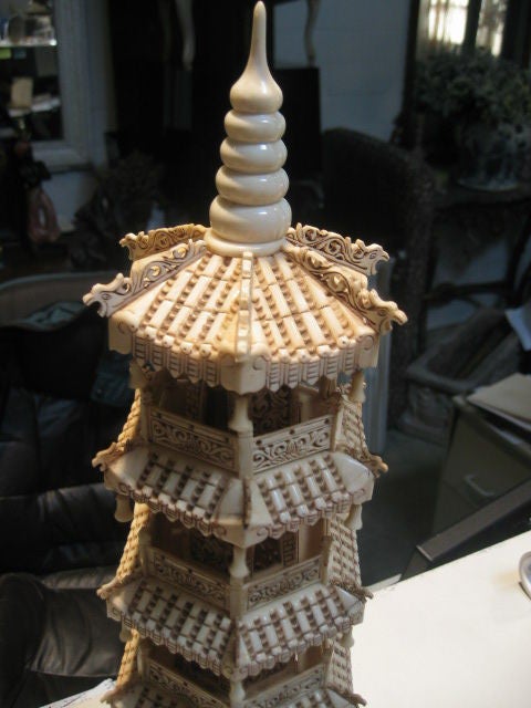 Pair of 1970's Chinese Carved Bone Pagodas 2
