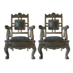Pair of 19th c. Indian Raj Chairs with silver overlay 10