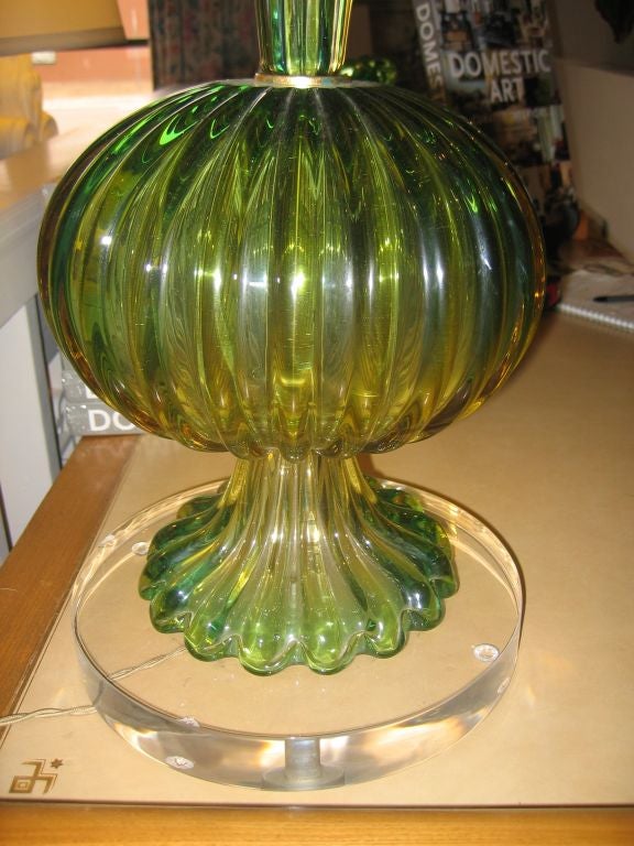 1950's Barovier Murano Lamp w/ Silk Shade on an Acrylic Base