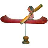 Used Folk Art Whirligig Indian Chief in Boat Nautical Native American