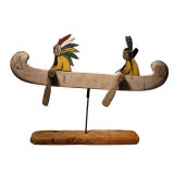 Vintage Folk Art Whirligig Indian Chief with Squaw in Boat Nautical Toy