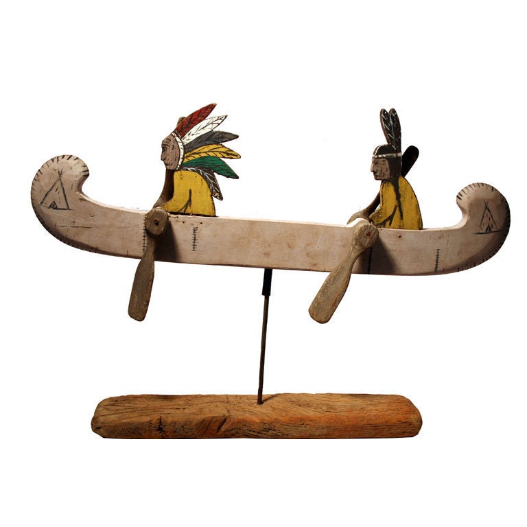 Folk Art Whirligig Indian Chief with Squaw in Boat Nautical Toy