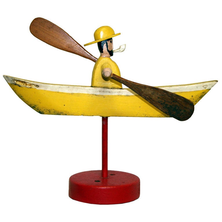 Nautical Folk Art Whirligig Sea Captain in Boat Toy For Sale