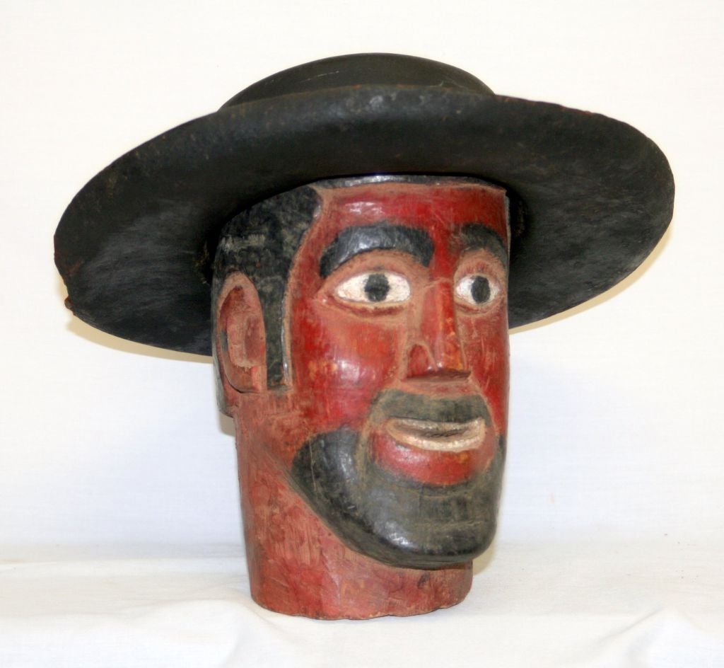 Painted Guatemalan Folk Art Carved Head of Maximon aka San Simeon For Sale