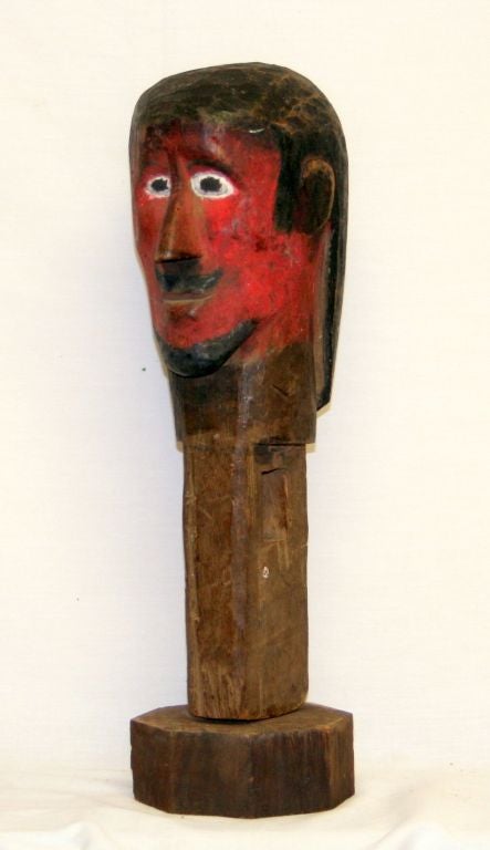 Made in Chichicastenango, Guatemala, this polychomed carved wood parade head depicts Maximon, AKA San Simeon, and was made to be used during the festival celebrating the deity. It is a wonderful piece of Guatemalan folk art, and its both vibrant and