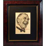 Norman Rockwell Whisky Ad with Laughing Man, Charcoal Drawing