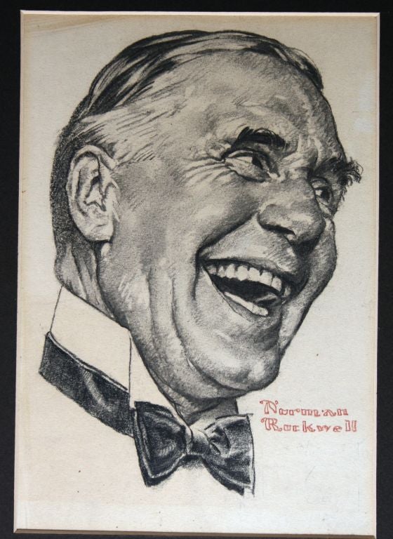 Norman Rockwell Whisky Ad with Laughing Man, Charcoal Drawing