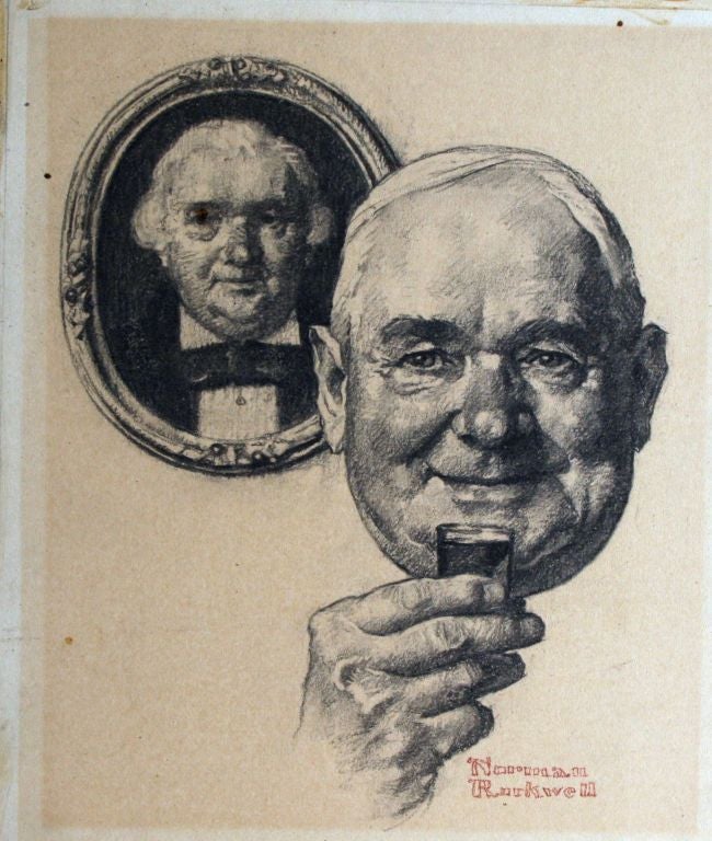 Norman Rockwell Whisky Ad with Gentleman, Charcoal Drawing