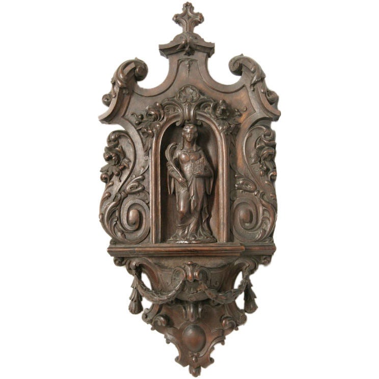 Mahogany Carving of St. Cecila, Italian, Late 17th Century For Sale