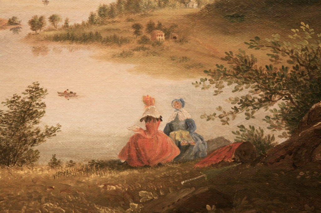 French Victor De Grailly Hudson River Landscape Oil Painting For Sale