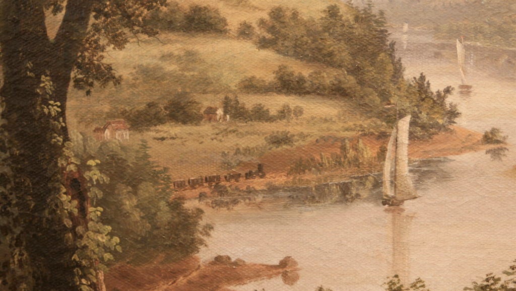 19th Century Victor De Grailly Hudson River Landscape Oil Painting For Sale