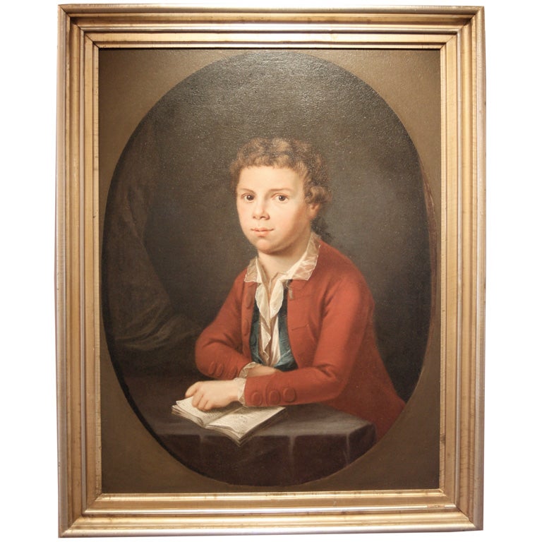 John Hesselius Portrait of a School Boy, Oil on Canvas, 18th C For Sale