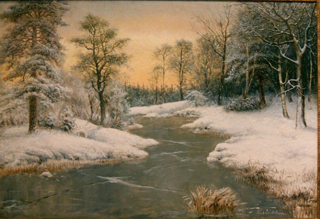 Fritz Lindstrom Winter Landscape, Swedish Oil Painting