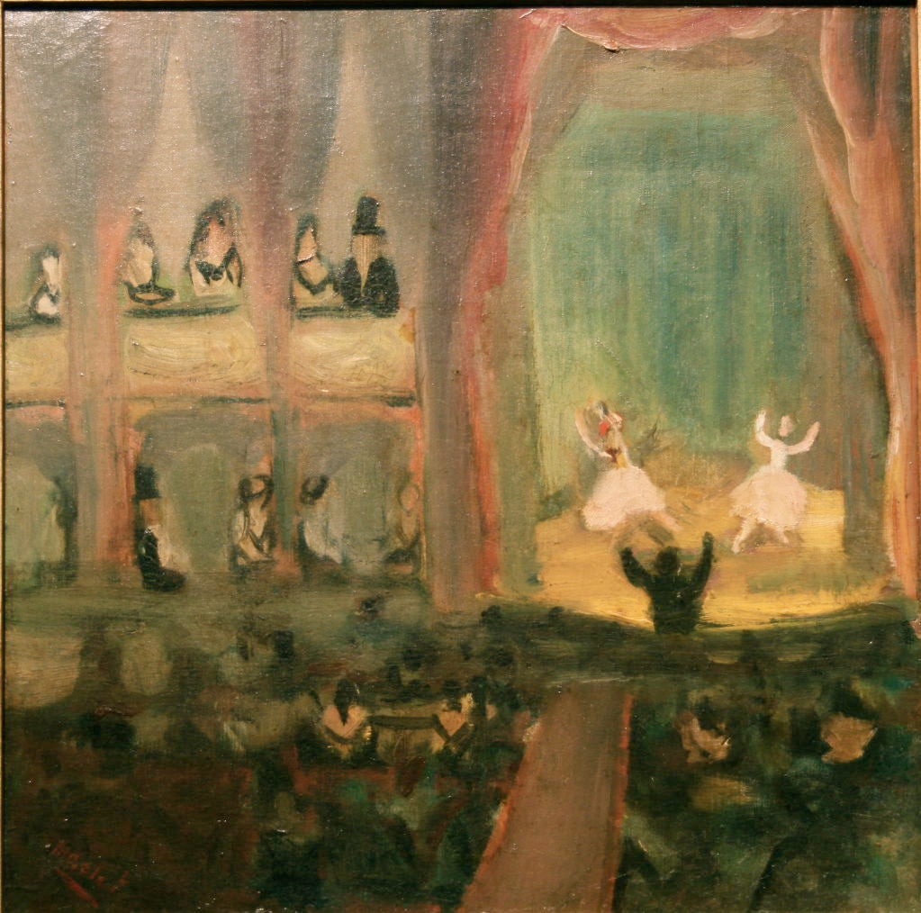 Elisee Maclet Oil Painting of a French Theater Scene