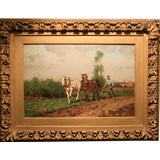 Frank Russell Green Oil Painting of a Farming Plowing