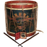 Antique Civil War Field Drum with Photo of Drummer & Period Drum Sticks