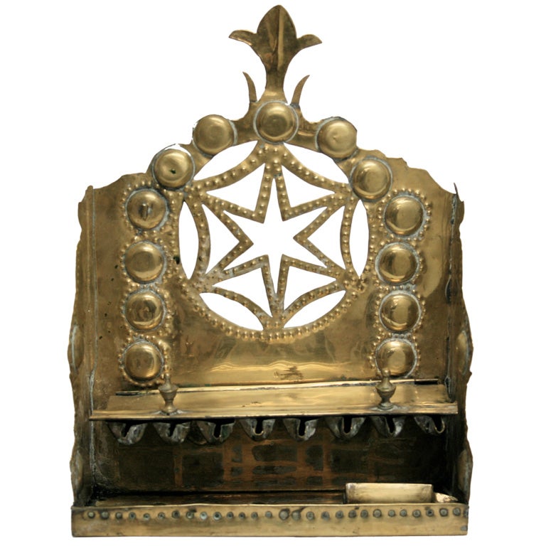 18th Century Dutch Menorah or Channukah Lamp in Brass For Sale