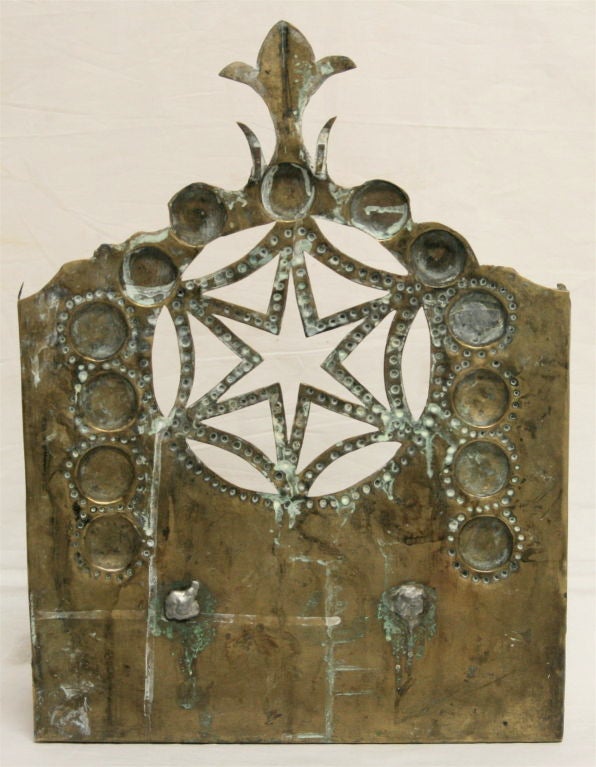 18th Century Dutch Menorah or Channukah Lamp in Brass