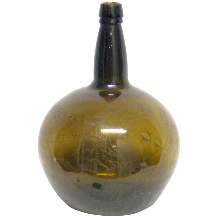 Olive Green Scottish Stipple Bottle from Alloa Glass Works, 1837 For Sale