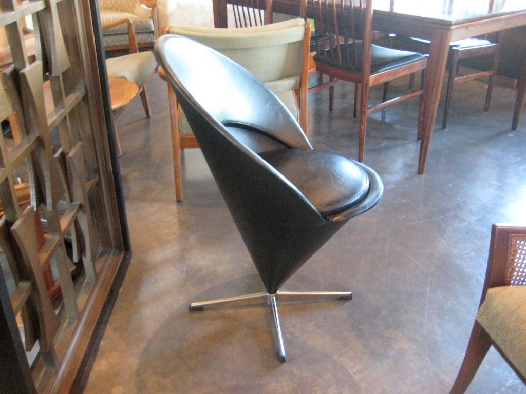 Original black vinyl cone chair by Verner Panton