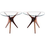 Pair of walnut tables in the style of Vladimer Kagan
