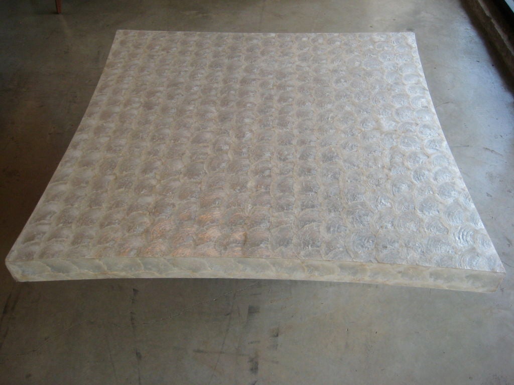 Capiz shell table with mahogany base