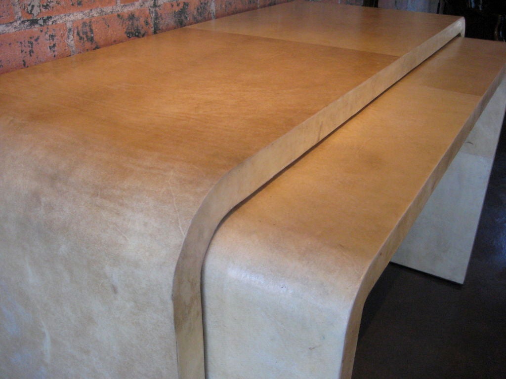 Late 20th Century Parchment covered nesting console tables
