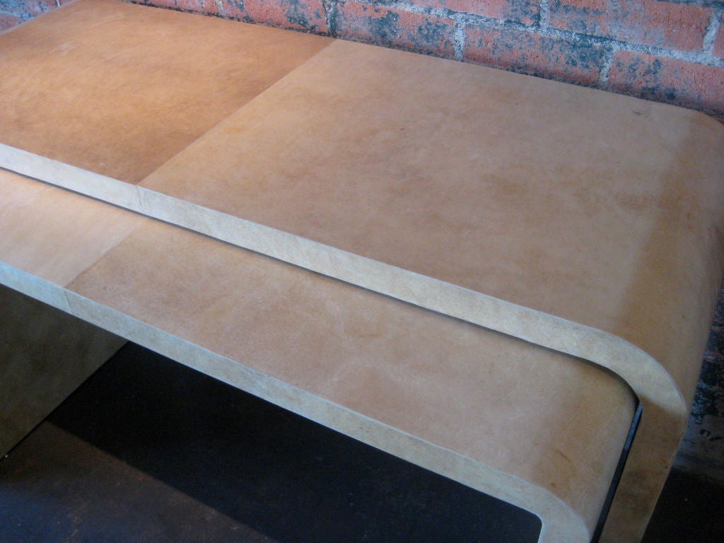 Parchment covered nesting console tables 2