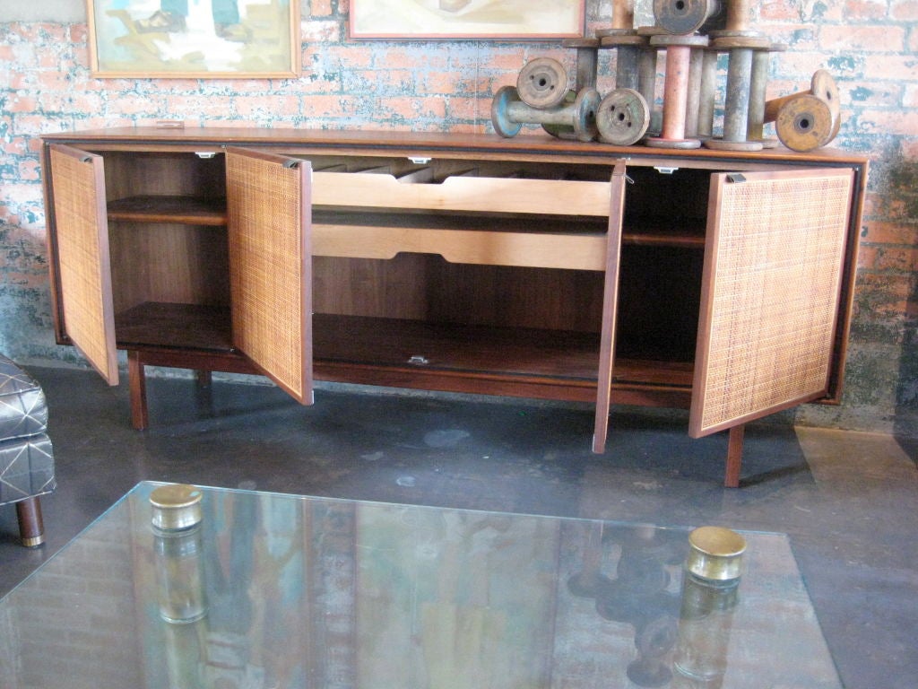 Mid-20th Century walnut credenza with caned doors