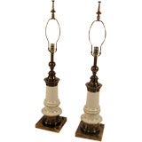 pair of ceramic and bronze lamps by Stiffel
