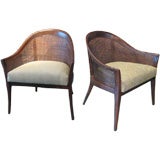 Pair of mahogany and cane chairs by Harvey Probber