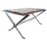 chrome and bronze coffee table with x-base frame