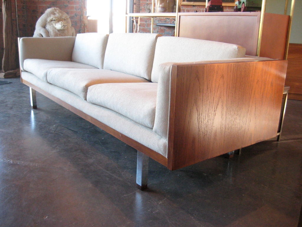 Teak frame tuxedo sofa