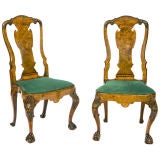 Pair of English George II Walnut & Beech Side Chairs