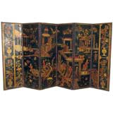 Rare Dutch Six-Panel Painted & Gilt-Tooled Leather Screen
