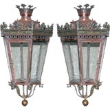 Pair of French Copper, Brass & Steel Hanging Lanterns