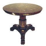 Antique Rosewood, Brass & Mother-of-Pearl Inlaid Center Table