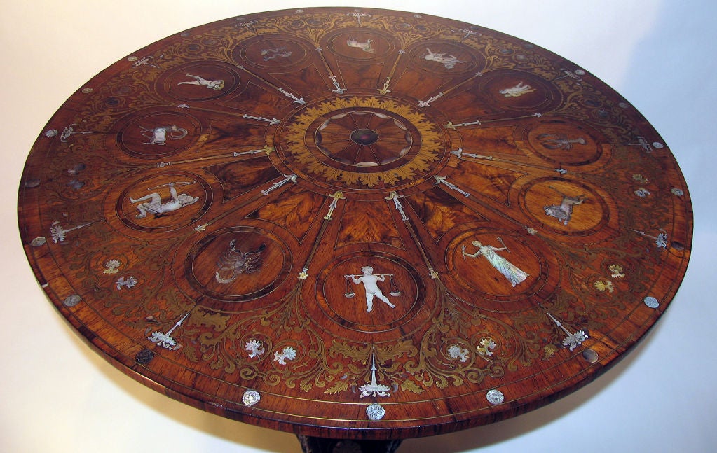 Rosewood, Brass & Mother-of-Pearl Inlaid Center Table