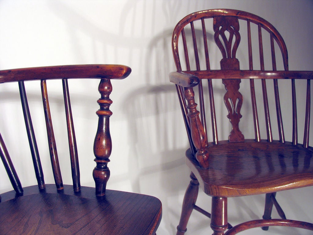 Assembled Set of Eight English Yew & Elm Wood Windsor Armchairs For Sale 2