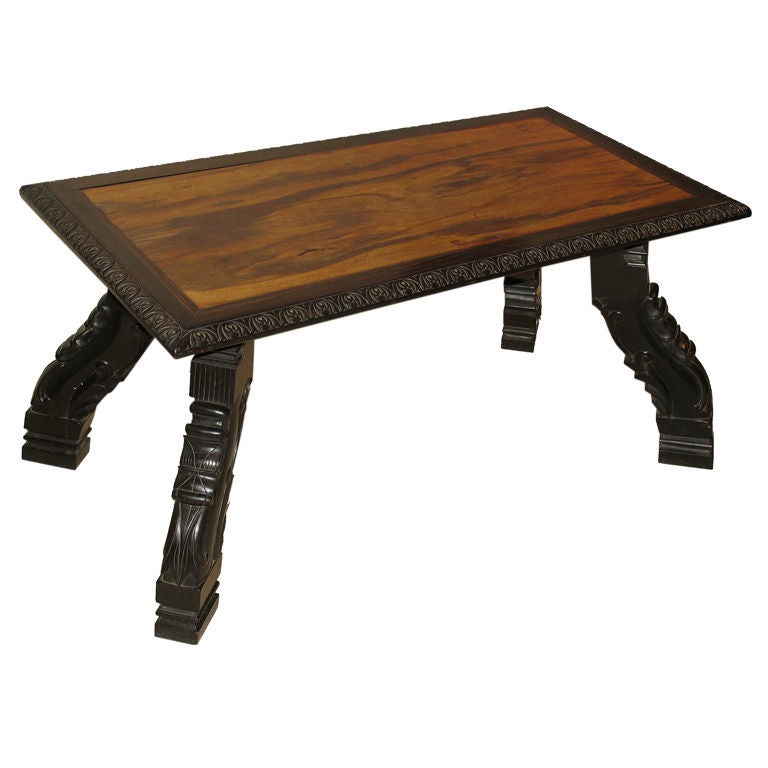Rare Anglo-Indian Calamander Wood & Ebony Low Table For Sale